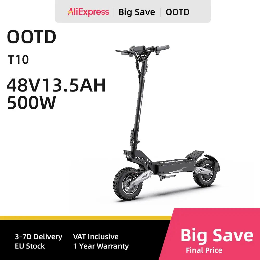 OOTD T10 Electric Scooter 500W Motor 48V13AH Battery Off-Road E-Scooter Adult 11 Inch Foldable City commuting  Electric Scooter.