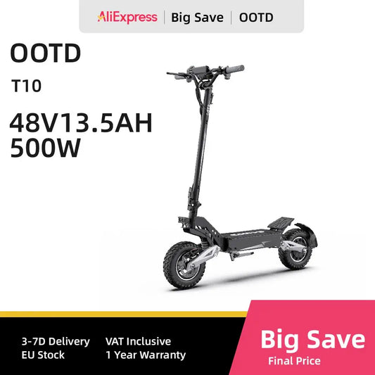 OOTD T10 Electric Scooter 500W Motor 48V13AH Battery Off-Road E-Scooter Adult 11 Inch Foldable City commuting  Electric Scooter.