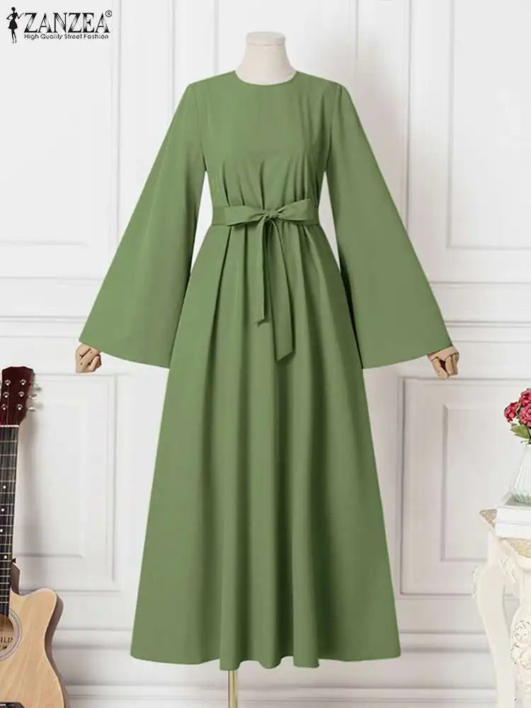 Frauen Lerisure Muslimischen Lange Kleid Übergroßen Vestidos ZANZEA 2023 Sommer Frühling Flare Ärmeln Soild Weibliche Türkische Robe Abaya.