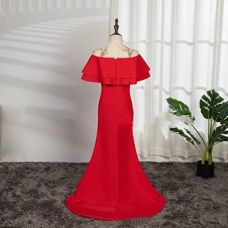 Elegantes Galakleid für Mädchen und Kinder, luxuriöse rote Meerjungfrau-Kleider für Gastgeber, Teenager-Mädchen, Klavier-Performance-Kostüm, Kinder-Vestido.