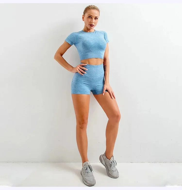 Sexy Seamless Knitted Yoga Sportswear Set Women's Quick Dry Tight Fitness Clothes Set Comfortable High-End Sensation