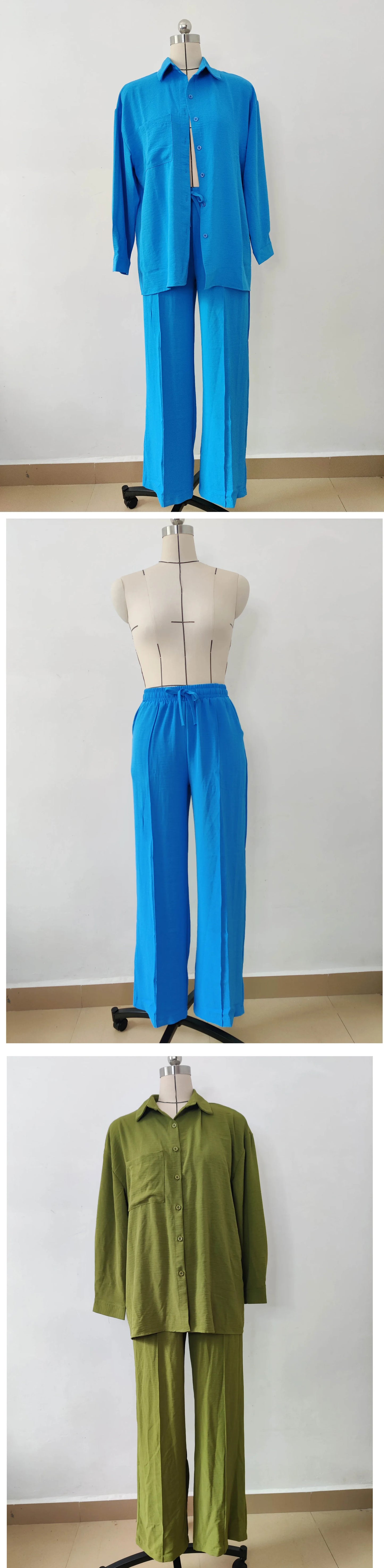 New Autumn Red Women Casual Two-piece Set, Features A Thin Long-sleeved Lapel Shirt Paired with Matching Drawstring Trousers..