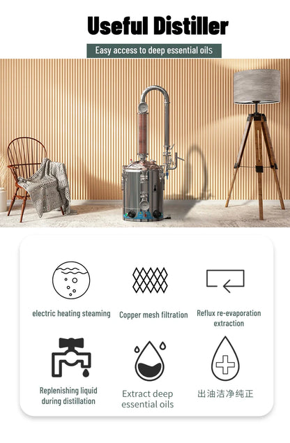 HOOLOO DW 25/50 Distiller Home Copper Still Hydrosol & Essential Oil Extractor Distillation Kit Multifunctional Distiller.