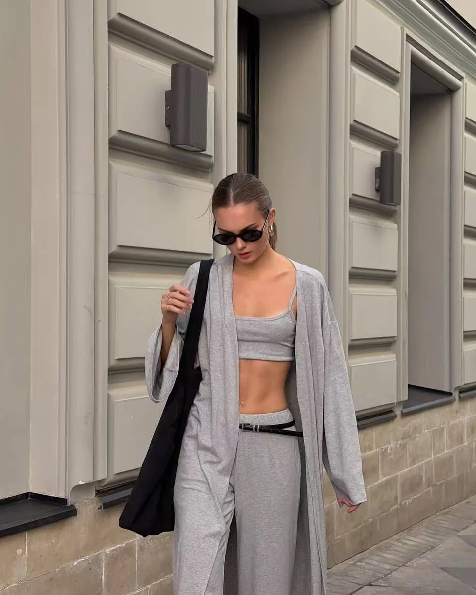 Hirsionsan Modal Soft Loose Sets Women Casual Three Pieces Long Sleeve Cardigan & High Waist Pants & Vest Outfits Tracksuit 2025