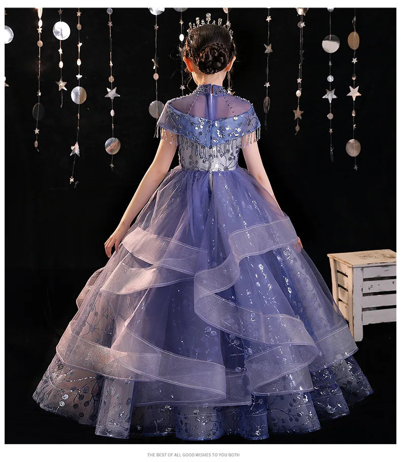 Mädchen Elegantes Luxuriöses Abendkleid Pailletten Prinzessin Kleider Edle Kinder Leistung Kostüm Geburtstag Party Mädchen Kleid.