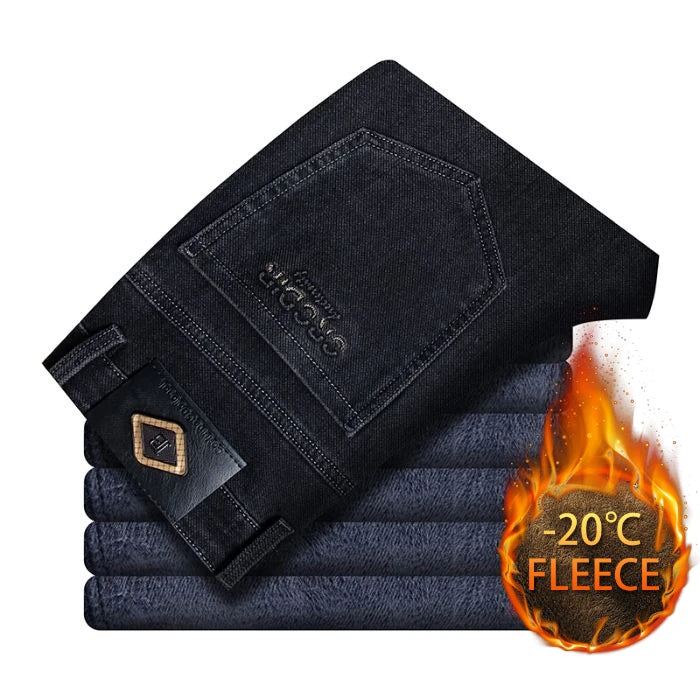 Autumn Winter New High Elasticity Men's Business Jeans Haze Blue Black Gray Denim Trousers Men's Pants Work Clothes Brand