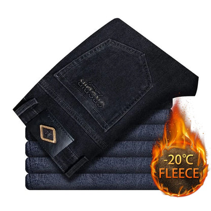 Autumn Winter New High Elasticity Men's Business Jeans Haze Blue Black Gray Denim Trousers Men's Pants Work Clothes Brand