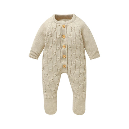 Winter Baby Jungen Strampler Kleidung Beige Rundhals Volle Hülse Gestrickte Neugeborenen Pullover Overalls Einteilige Kleinkind Outfits.