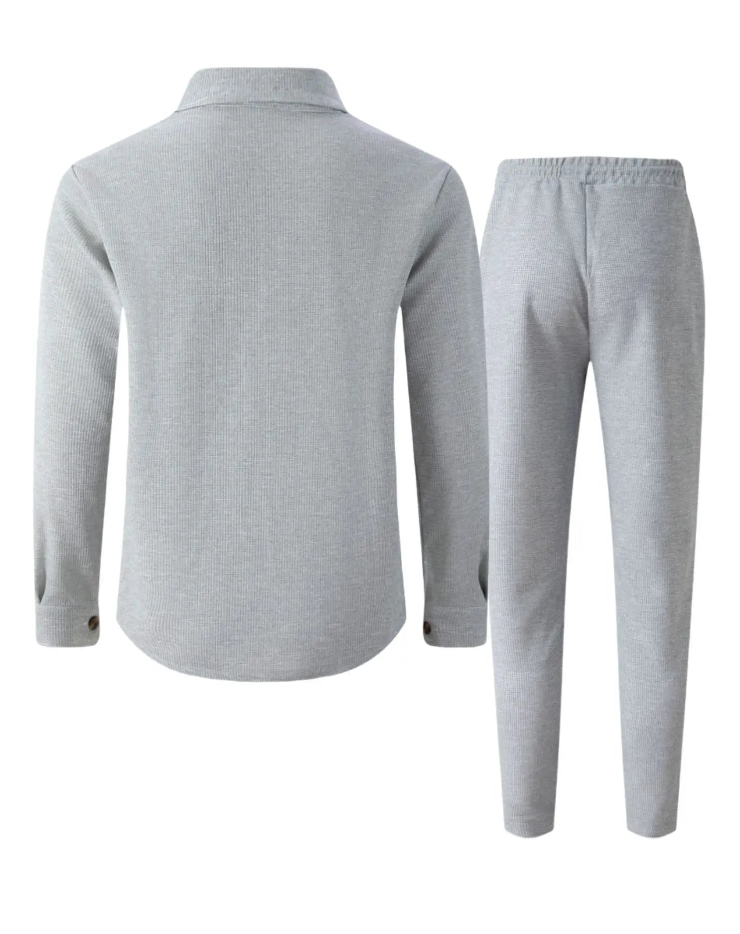 2025 Men's Autumn Casual Street Sport Two-Piece Fashion Solid Color Double-Pocket Collar Buttoned Long-Sleeved Shirt + Pants Set.