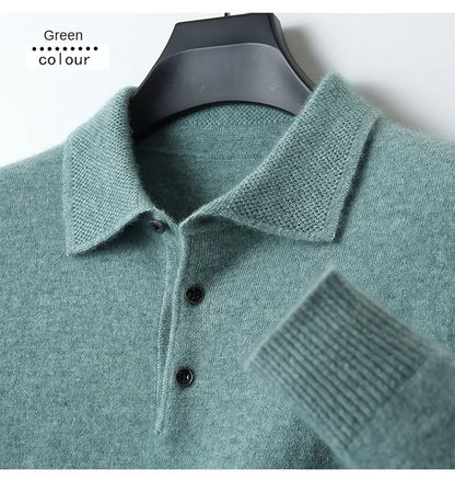 2025 Men's Autumn And Winter 100% Merino Pure Wool Knitted Sweater Men's Business Casual Knitted Polo Collar Pullover Top YJ1815.