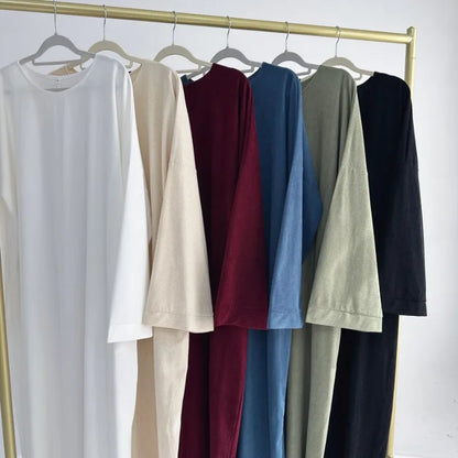 Warm Arabic Corduroy Abaya Dress for Women Ramadan Dubai Women Modest Muslim Coat Winter Islam Clothing New Turkey Solid Robe.