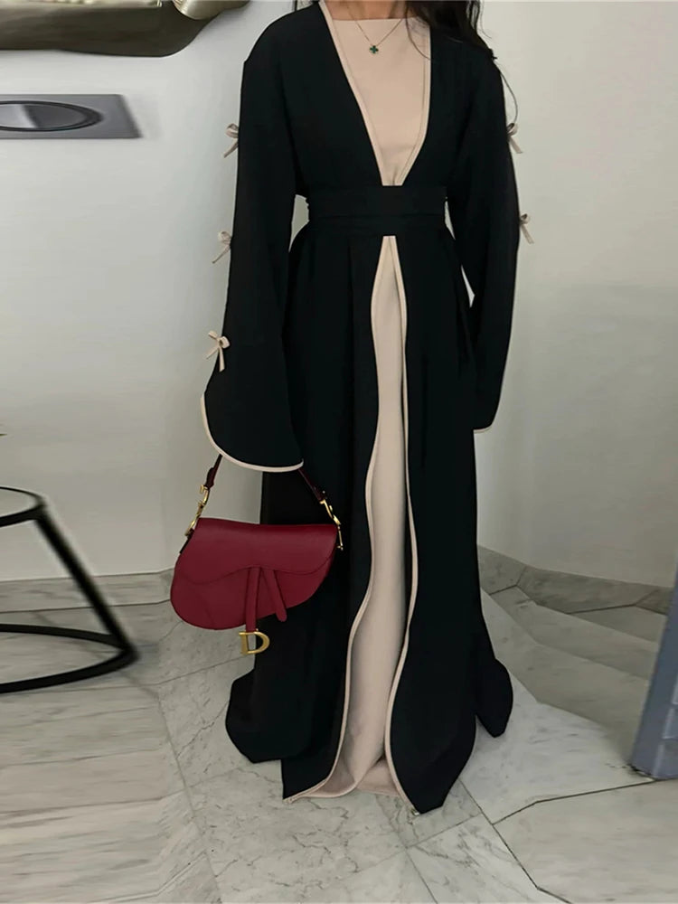 Ramadan Eid Open Butterfly Bow Kimono Abaya Damen Dubai Luxury Islam Muslim Modest Dress Women Kebaya Kaftan Robe Femme Musulman.