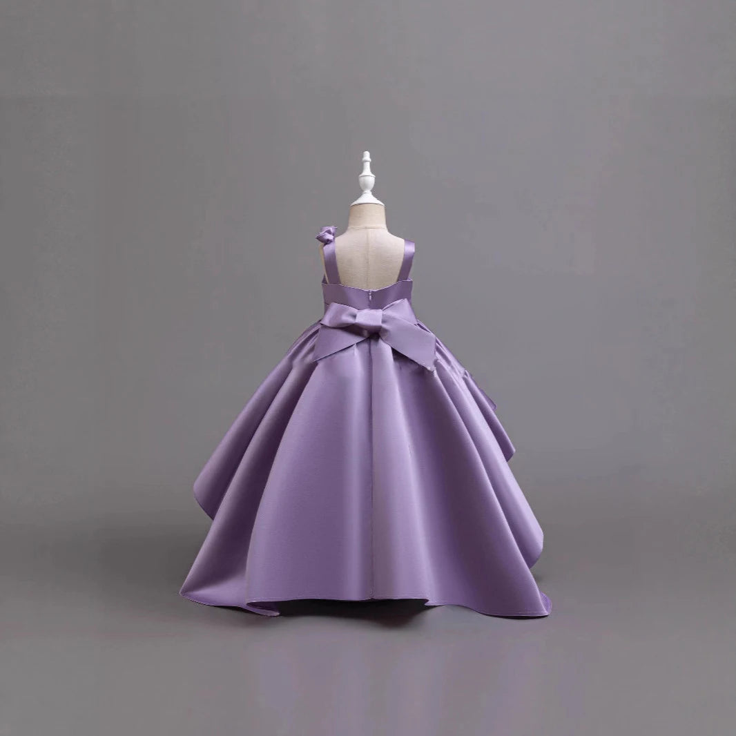 2025 Neues Mädchen-Partykleid mit lila Schwanz, Smoking für 2–6 Jahre alte Mädchen, Festival-Performance-Abendkleid, Huatong-Hochzeitskleid.