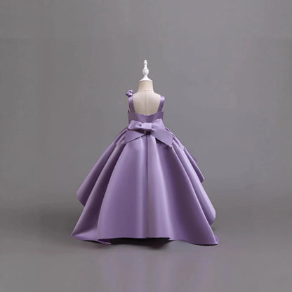 2025 Neues Mädchen-Partykleid mit lila Schwanz, Smoking für 2–6 Jahre alte Mädchen, Festival-Performance-Abendkleid, Huatong-Hochzeitskleid.