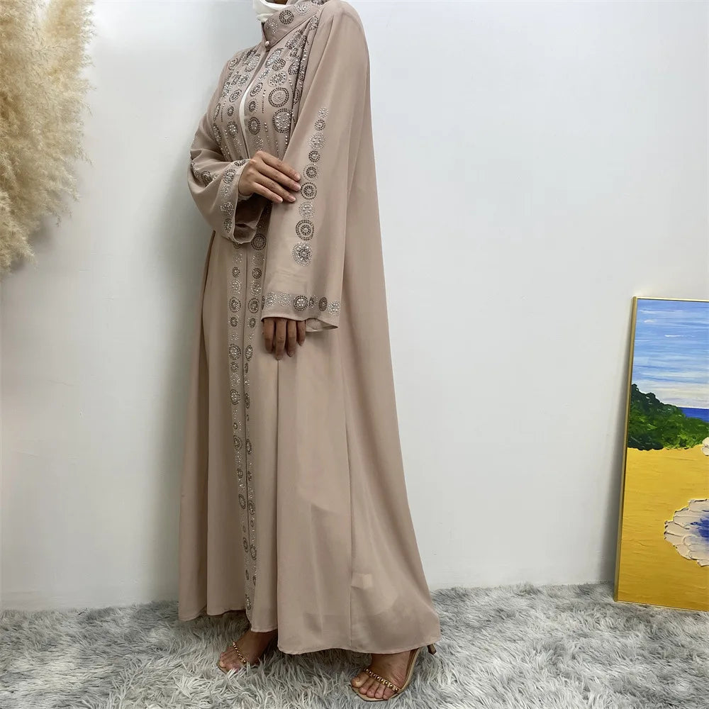Luxury Diamonds Kimono Open Abayas for Women Muslim Dress Morocco Kaftan Dubai Turkey Party Gown Kebaya Islam Jalabiya Ramadan