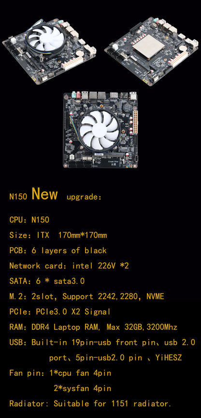 N150 NAS DDR4 Motherboard 6* SATA3.0 2X Intel I226 2.5G Mini ITX 17x17CM 2* M.2 1XPCIE For Soft Router DIY NAS Storage Server.