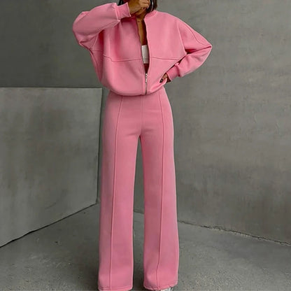 BKLD 2025 Casual Women's Tracksuit Sets Zip-up Loose Cropped Cardigan+Drawstring Sweatpants Solid Fashion Running Street Outfits.
