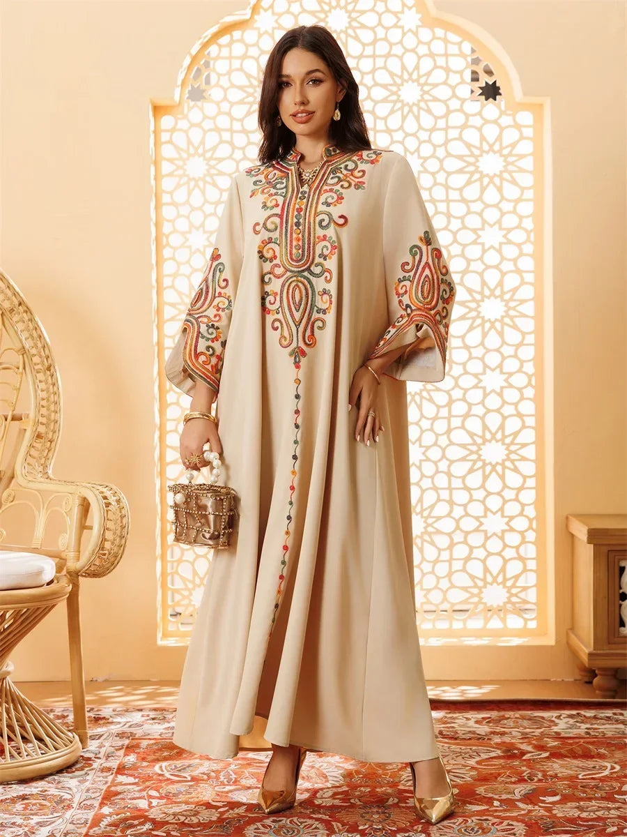 Ramadan Muslimische Damen bestickte lose Abaya-Kleider für Frauen Gala Marokko Dubai Eleganter lässiger Kaftan.