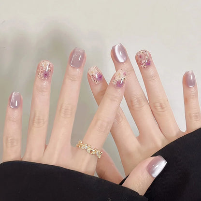 24pcs Detachable Short Press on Nails Y2k rhinestone False Nails with Glue Ballet Sweet Cool Girls Artificial False Nails Tips