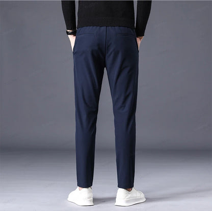 Autumn Winter Casual Pants Men Thick Business Stretch Slim Elastic Waist Jogger Outdoors Korean Classic Grey Black Trousers Male.