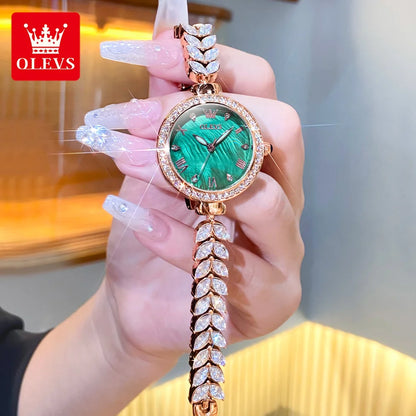OLEVS 9971 Women's Watches Elegant Fashion Original Wristwatch Waterproof  Fish Bone Strap Luminous Hand Diamond Bezel Reloj
