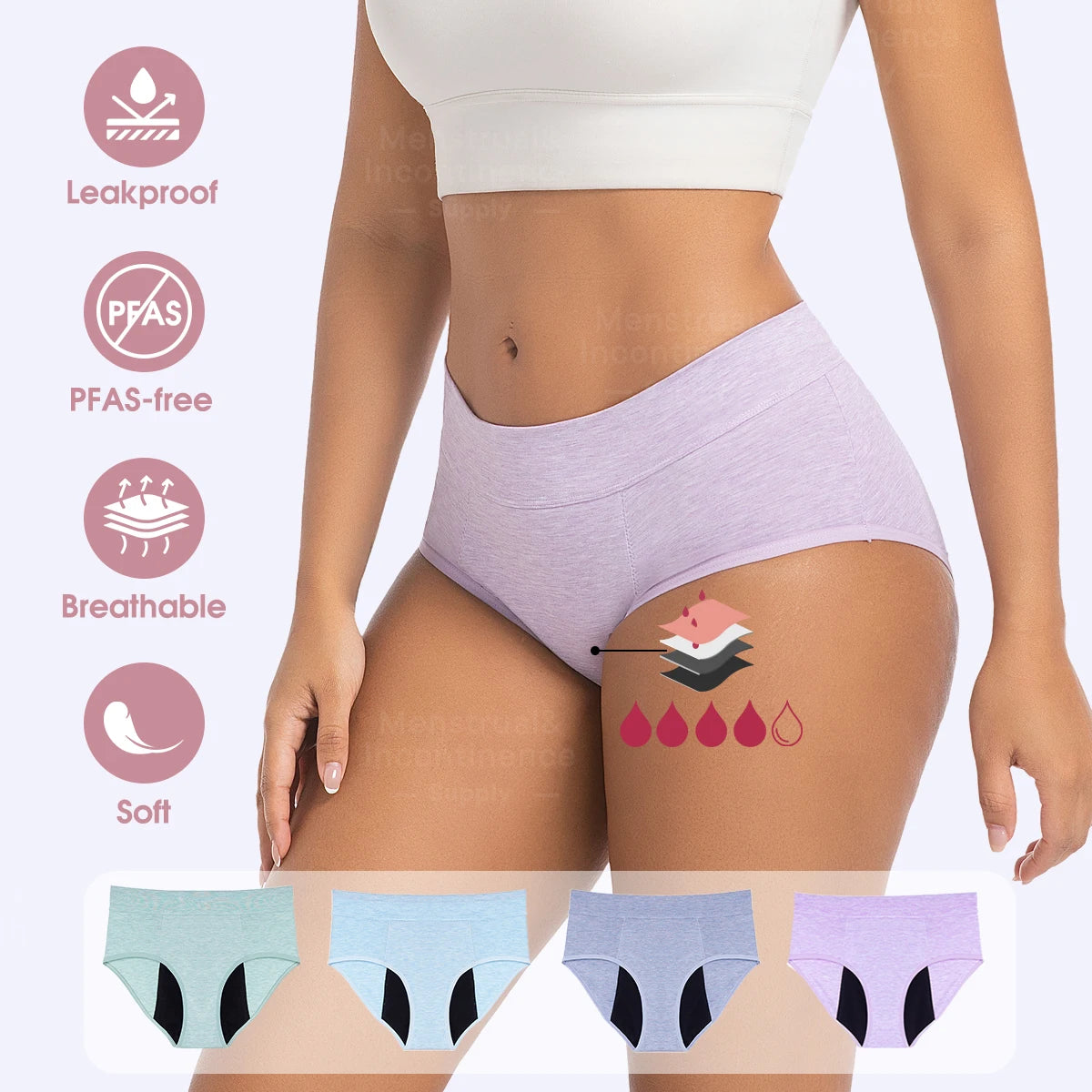 High Waist Leakproof Period Panties Bamboo Fibre Heavy Flow Absorbent Underwear Reusable Breathable.