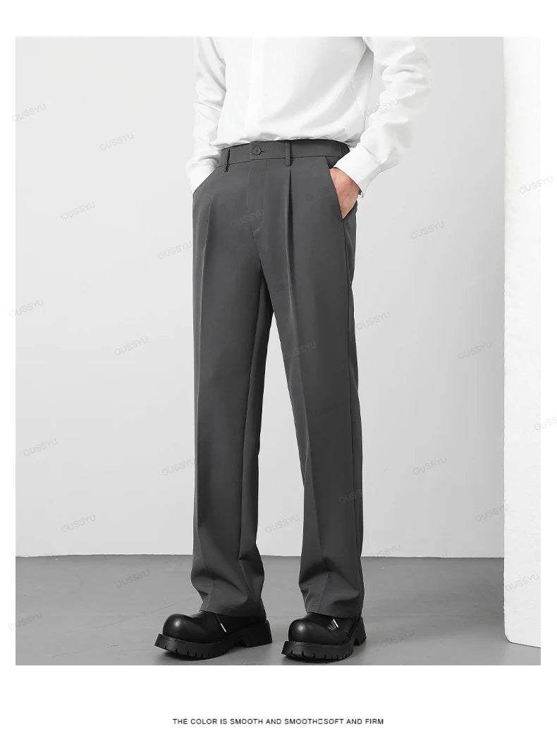 OUSSYU Brand Autumn Casual Pants Men Business Elastic Waist Korean Style Black Brown Grey Khaki Trousers Male Plus Size S-4XL.