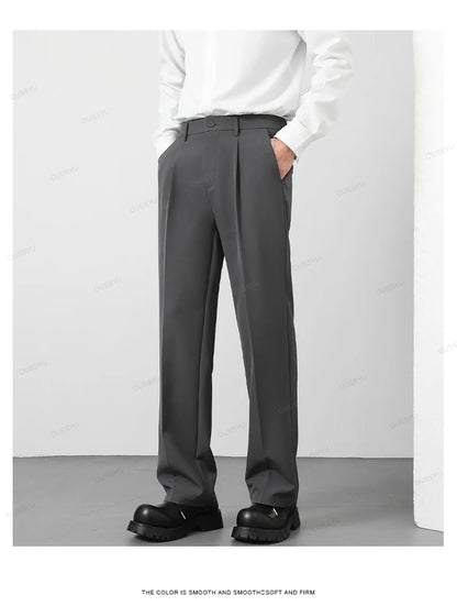 OUSSYU Brand Autumn Casual Pants Men Business Elastic Waist Korean Style Black Brown Grey Khaki Trousers Male Plus Size S-4XL.