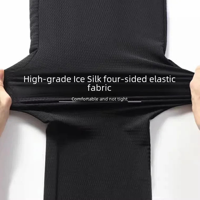 2024 New Ice Silk Pants Summer Thin Breathable Mesh Pants Men's Casual Ice Cold Men's Other Material.