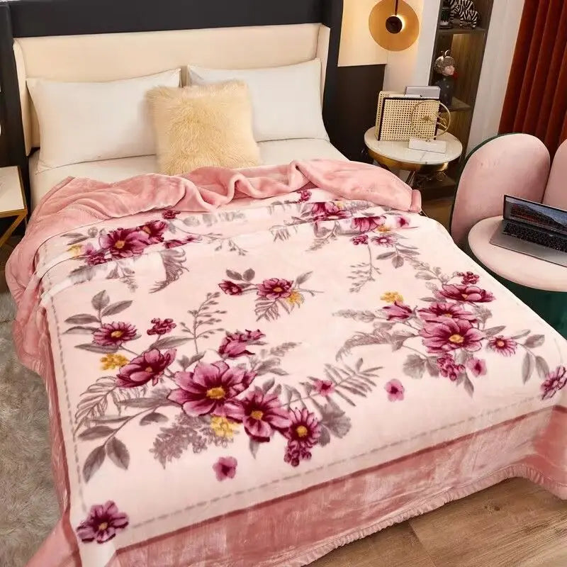 Red Rose Pattern Plush Blanket Upgraded Thickened Cold Resistant Quilt Multi Purpose Machine Wash Skin Friendly Bedding Sheet.