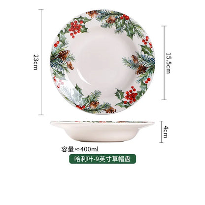 1PC Creative Kitchen Ceramic Plates Exquisite Christmas Tableware Steak Pasta Salad Plates High-quality Ceramic Dinner Plates.