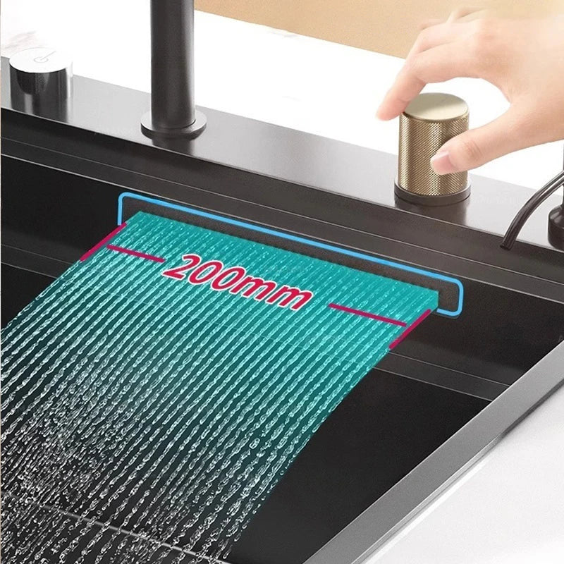 Wasserfall-Küchenspüle aus Edelstahl, extra groß, mit einem Schlitz, multifunktionale Geschirrspülbecken, Unterbaubecken, Tassenwascher