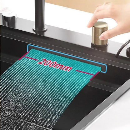 Wasserfall-Küchenspüle aus Edelstahl, extra groß, mit einem Schlitz, multifunktionale Geschirrspülbecken, Unterbaubecken, Tassenwascher