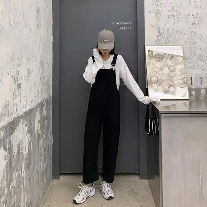 Jumpsuits Women Solid Retro Japanese Style Streetwear Denim Suspenders Trousers Harajuku Stylish Hip Hop Straight Overalls Teens