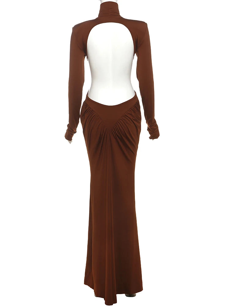 Kliou Raffen Mantel Frauen Maxi Kleider High Street Klassische Volle Hülse Gerade Schulter Backless Vestidos Mujer Abend Tragen.