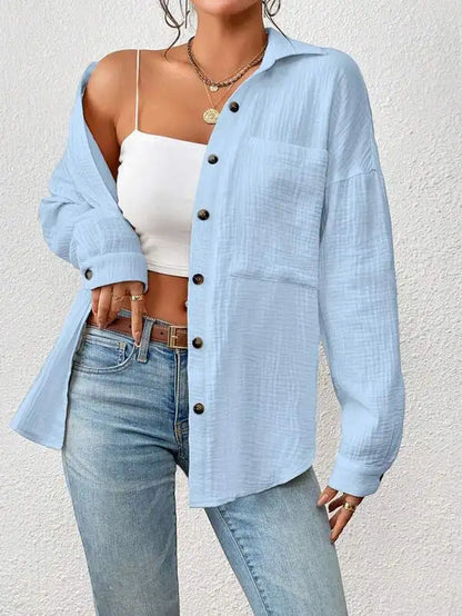 Summer 100% Cotton Women Shirts Casual Turn Down Collar Shirt Top Long Sleeve Top Office Lady Elegant Blouses for Women Blusas.