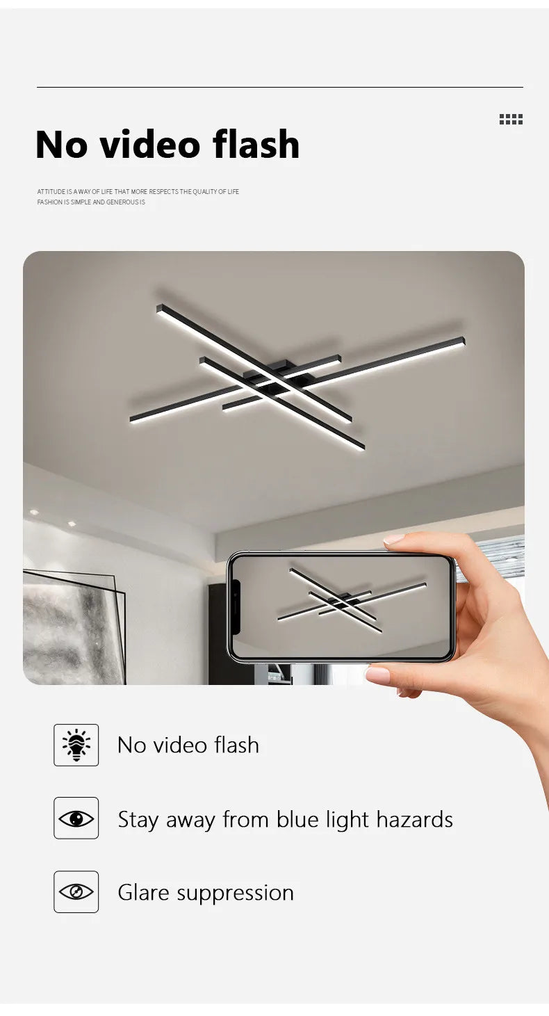 Schwarz Kronleuchter quadratische Schlafzimmer Lampen Wohnzimmer Lampe LED Deckenleuchte Nordic minimalistische kreative LED Deckenleuchte Streifen Lichter.