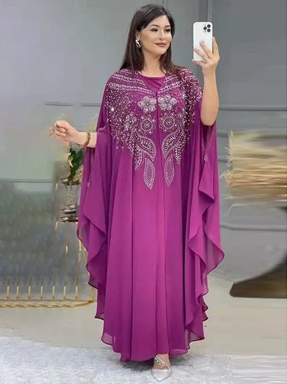 Abayas Für Frauen Dubai Luxus 2024 Chiffon Boubou Muslimischen Mode Kleid Kaftan Marocain Hochzeit Party Anlässe Djellaba Frauen.
