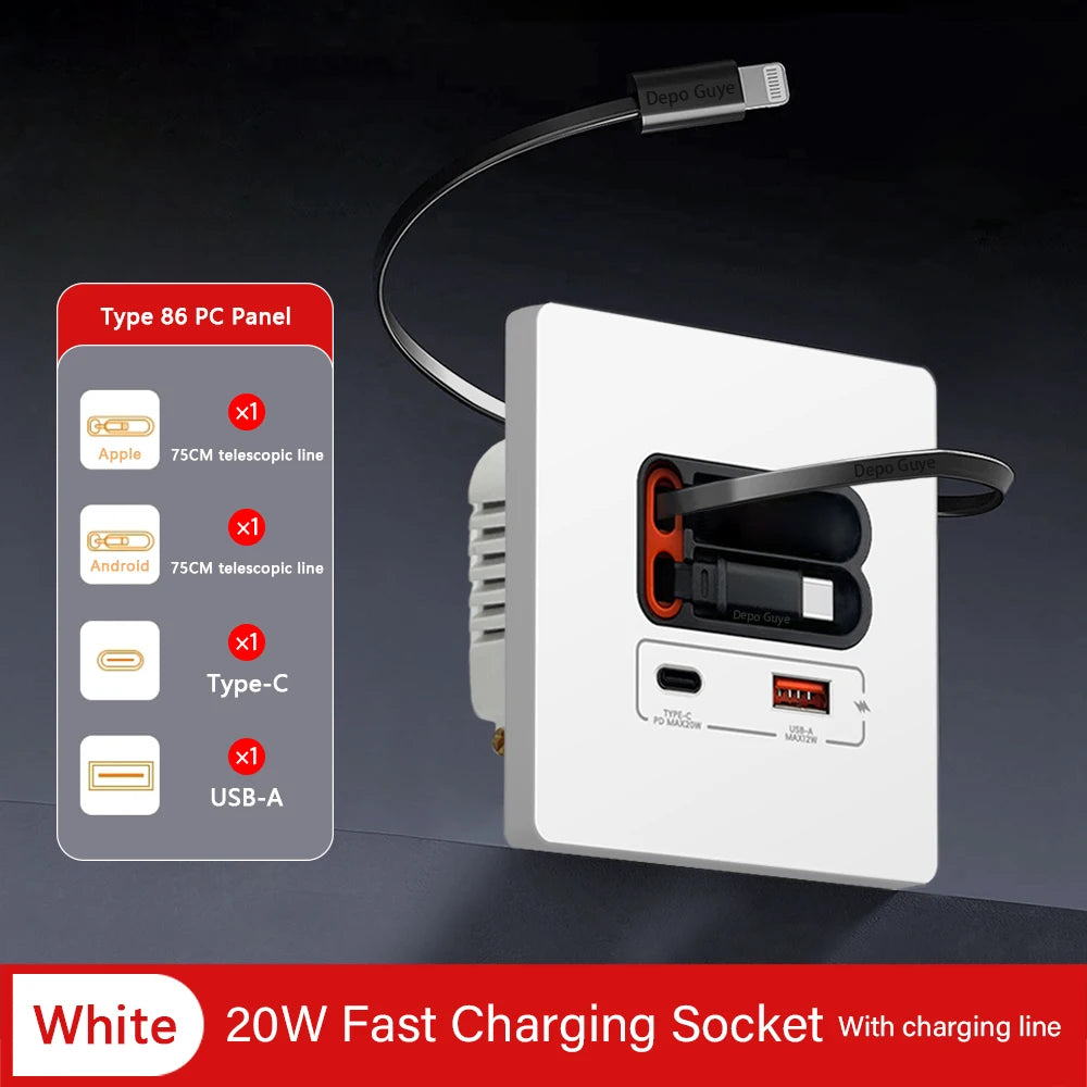 EU Universal 20W USB C Smart Steckdose Panel mit Dual Typ-C Schnellladeanschlüssen Steckdose, Handy-Lade-Typ-C-Buchse.