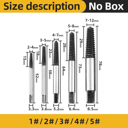 5-teiliges Schraubenausdreher-Zentrierbohrer-Set zum Entfernen gebrochener Schrauben, Zentrierbohrer-Set aus Kohlenstoffstahl, Werkzeuge zum Entfernen beschädigter Schrauben, Führungsset