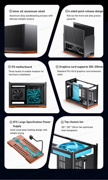 Jonsbo T9 Aluminum Alloy ITX Chassis Computer Desktop Host Shell Type-C 11L Small PC Case With PCIE 4.0 GPU Adapter Cable.