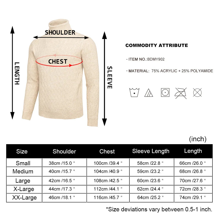 VOBOOM Men's Casual Slim Fit Basic Tops Knitted Lightweight Crewneck Twist Sweaters Turtleneck Pullover Sweater.