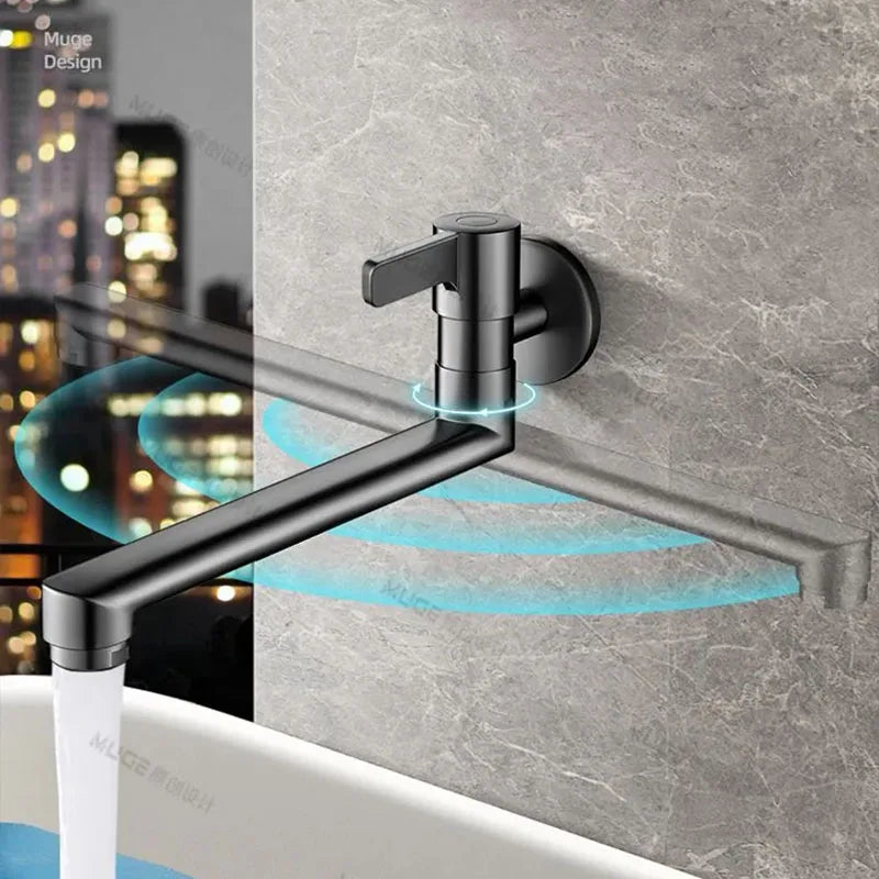Wall-mounted Faucet Mop Pool Tap Single Hole Faucet Brass 360º Free Spin Single Cold Faucet Kitchen Sink Faucet