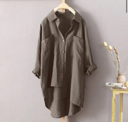 S-5XL Button Up Shirts Women Oversized Summer Autumn Cotton Linen Blouses Fashion White Casual Loose Solid Rollable Sleeve Tops.