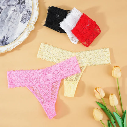 3PCS Lace Floral Women Panties Low Waist Breathable Briefs Female Thong Underwear M-2XL Solid Sexy G-String Transparent Panty.