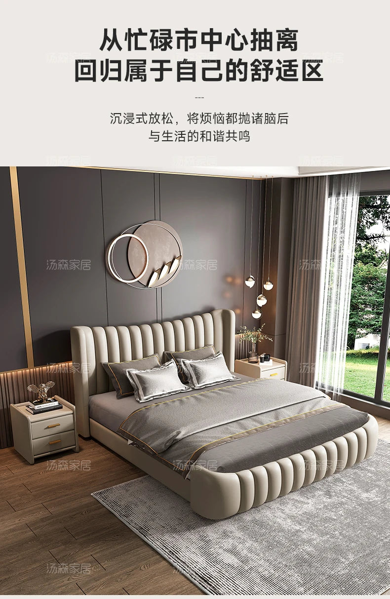 Hohes Kopfteil, Doppelbettgestell, schlichtes Holz, elegantes Queen-Size-Bett, Einzelbettgestell, Nachttische, Aufbewahrung, Cama Moderno Lujo-Möbel