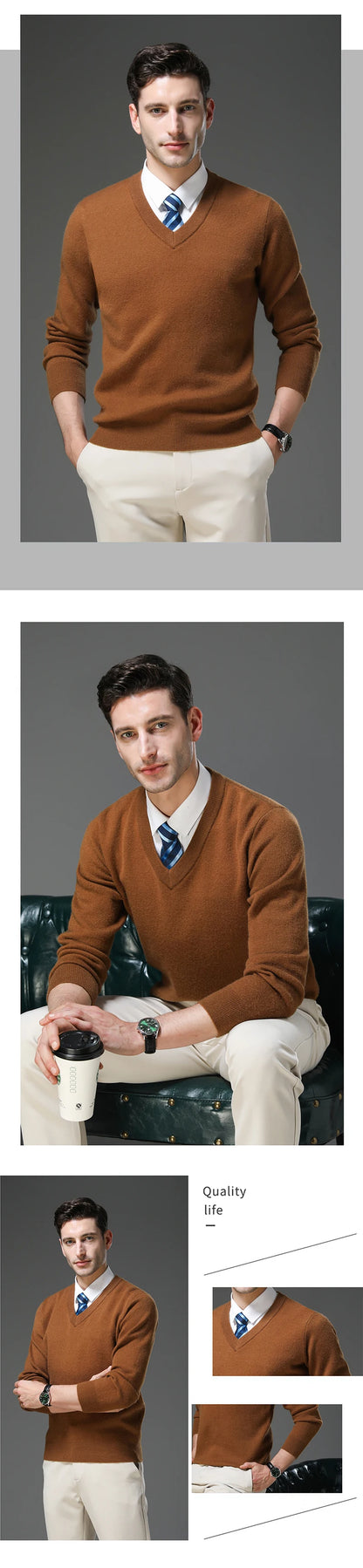 Top Grade Thick Anti-Pilling New Fashion Brand Autum Winter Knit Pullover Men Slim Fit Sweater Business Casual Woolen Jumper