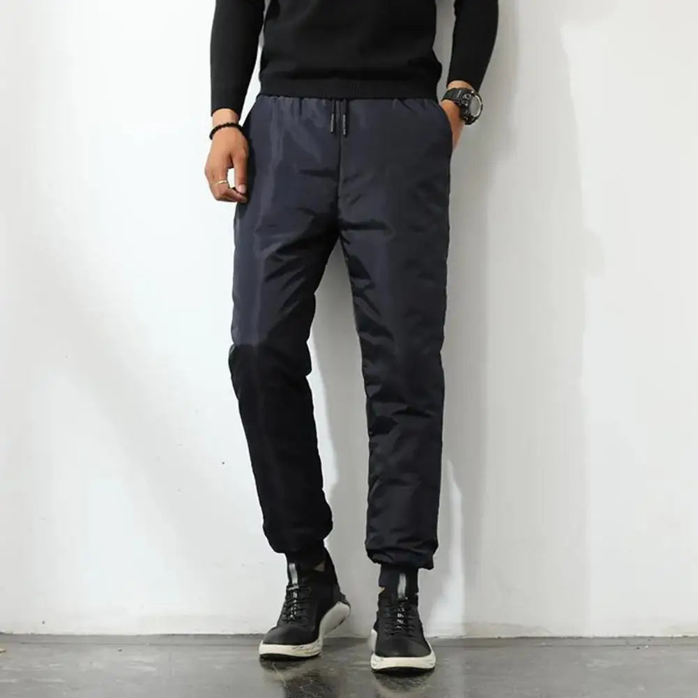 Winter Men Padded Down Pants Thick Elastic Waist Windproof Warm Plus Size Waterproof Mid-aged Men Father Outdoor Pants.