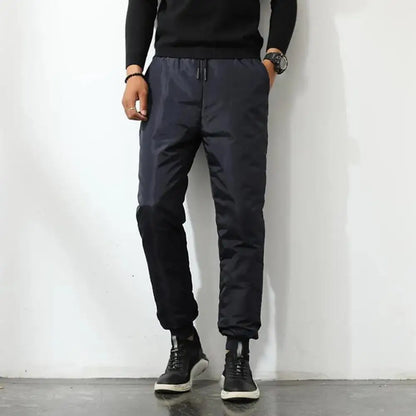 Winter Men Padded Down Pants Thick Elastic Waist Windproof Warm Plus Size Waterproof Mid-aged Men Father Outdoor Pants.