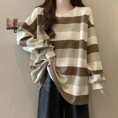 Vintage Striped Thin Hoodies Sweatshirts Spring Autumn Long Sleeve Loose Lazy Style Pullovers Top Casual Fashion Women Clothing.